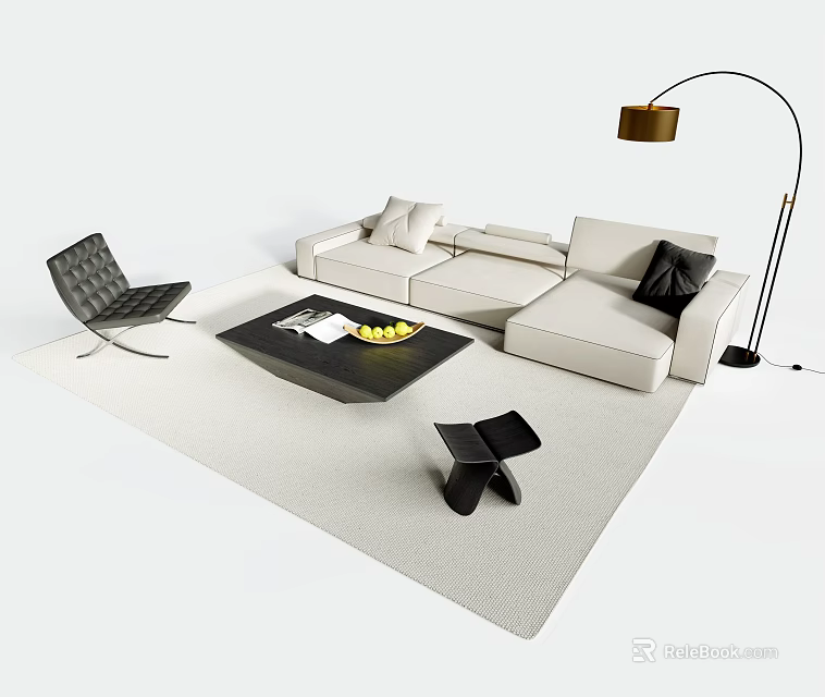 Modern Sofa Background Wall Interior With White Couch Floor Lamp And Coffee Table 3d model