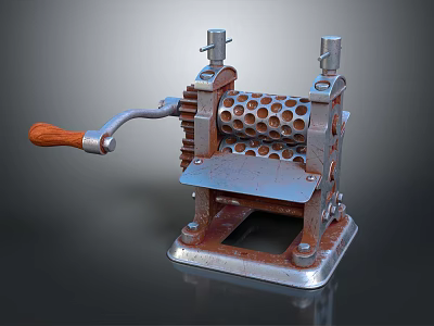 Manual Commercial Dough Press Equipment With Wooden Handle And Perforated Metal Plate 3d model