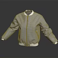 Gray Checkered Baseball Jacket With White Collar Cuffs And Zip Front Design