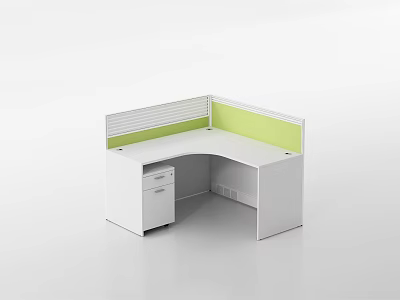 Modern L Shaped Office Desk With White Frame Green Partition And Drawer Cabinet 3d model