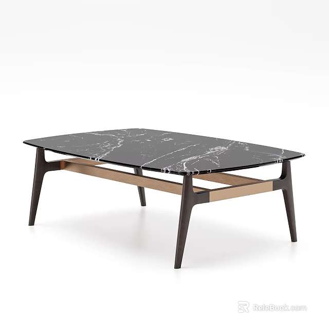 Sleek Modern Coffee Table With Black Marble Top And Dark Wood Legs 3d model 
