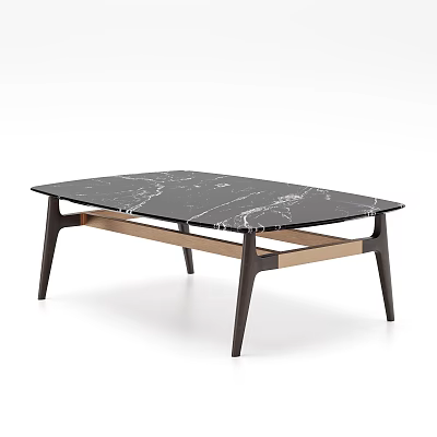 Sleek Modern Coffee Table With Black Marble Top And Dark Wood Legs 3d model