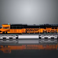 Modern Orange And Black Train Locomotive With Sleek Exterior And Reflective Surface