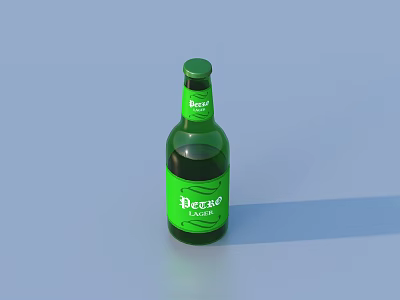 Green Label Breeze Beer Bottle And Glass On Light Blue Background With Shadow 3d model