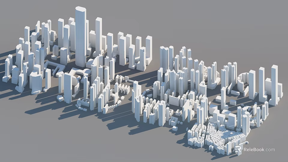 White Urban Architecture 3D Model With Tall Skyscrapers And Diverse Structures 3d model 