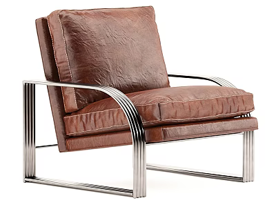 Modern Brown Leather Single Sofa With Sleek Metal Frame And Comfortable Design 3d model