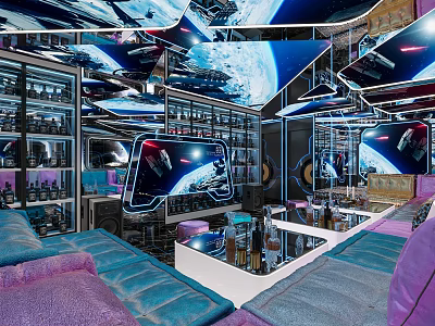 Modern KTV Room With Starry Ceiling Multiple Screens Colorful Lights And Cozy Seats 3d model