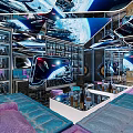 Modern KTV Room With Starry Ceiling Multiple Screens Colorful Lights And Cozy Seats