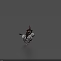 Game Movie Character in Armored Outfit Riding White Running Horse with Red Feather Helmet