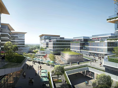 Contemporary Sales Office Building With Outdoor Greenery Pedestrians And Open Space 3d model