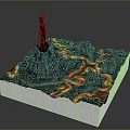 Realistic Volcano Model Decorative Home Ornament With Lava Flow And White Base