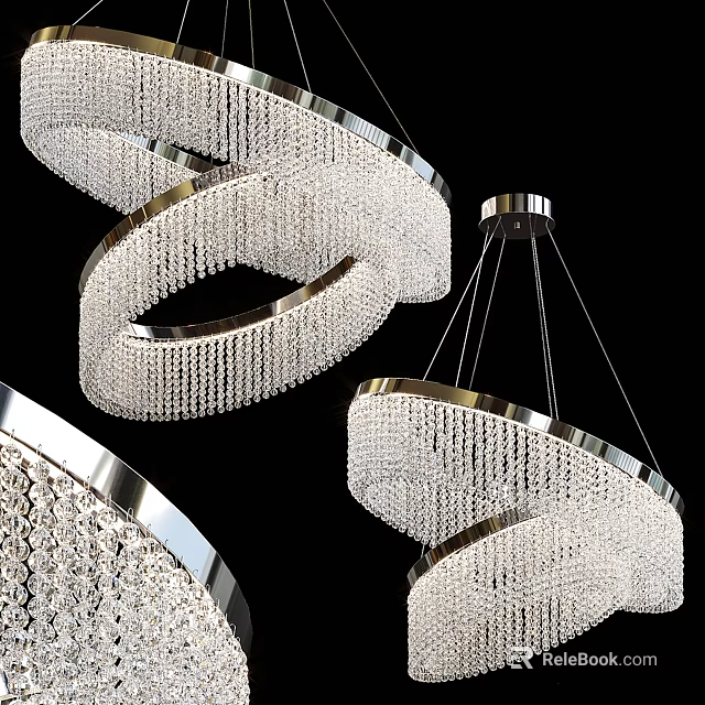 Crystal Chandelier with Circular Design and Multi Layer Metal Frame Hanging Crystal Chains 3d model