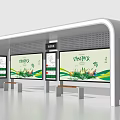 Modern Bus Stop Shelter With Benches And Green Theme Billboards