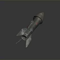 Detailed Metallic Rocket Model With Red Accents And Tail Fins Design