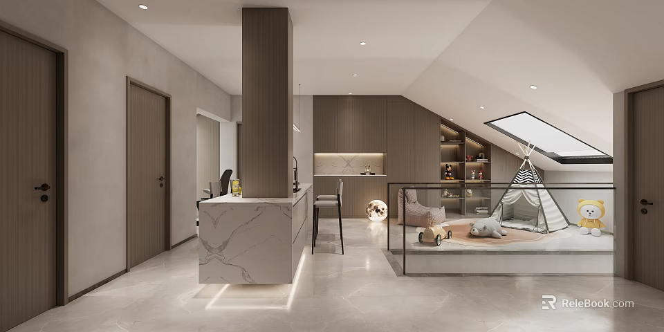 Modern Playroom With Teepee And Toys In Home 3d model 