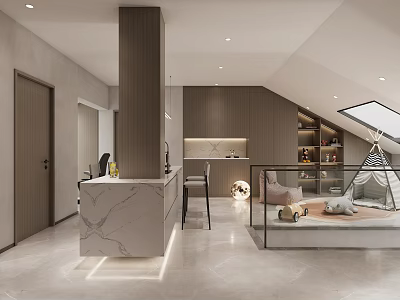 Modern Playroom With Teepee And Toys In Home 3d model