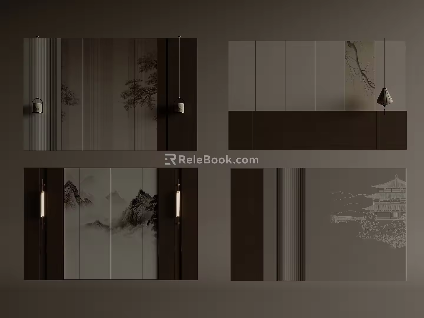 New Chinese background wall 3d model