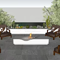 Outdoor Patio Garden With Ocean View Fire Pit Comfortable Chairs And Lush Trees