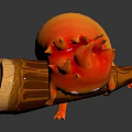 Cute Orange Red Flame Creature Holding Wooden Log 3D Model With Expressive Eyes