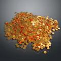 Large Pile Of Shiny Golden Round Coin Shaped Decorative Household Items