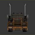 Detailed Brown And Orange 3D Industrial Truck Model With Orange Guard Rails And Exhaust Pipes