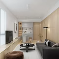 Modern Minimalist Apartment Living Room Featuring Wooden Furniture Floor-to-ceiling Window Sofa Coffee Table And Bench