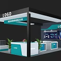 Corporate Exhibition Hall Featuring LOGO Display Screens Reception Desk Plants And Application Scenario Solutions