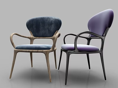 Modern Accent Chairs Set of Two with Dark Blue Purple Upholstery Wooden Black Metal Frames 3d model