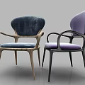Modern Accent Chairs Set of Two with Dark Blue Purple Upholstery Wooden Black Metal Frames