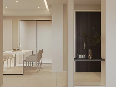 Modern Entryway With Light Floor Dark Door Console Table And Potted Plant 3d model