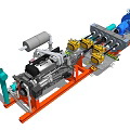 Industrial Equipment Assembly With Engine Blue Pump Yellow Components And Orange Base Frame