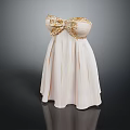 Elegant White Strapless Dress With Gold Bow Accents And Pleated Skirt