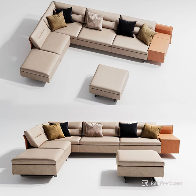 Modern Stylish Beige Sofa Set With Decorative Cushions And Matching Ottoman 3d model