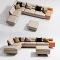 Modern Stylish Beige Sofa Set With Decorative Cushions And Matching Ottoman 3d model