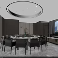Elegant Modern Private Dining Room With Round Table Chairs And City View Window 3d model