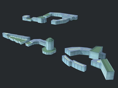 Modern 3D Architectural Models With Various Shapes Green Roofs And Multi Level Structures 3d model