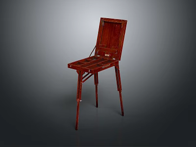 Red Wooden Folding Easel Stand for Digital Drawing Tablet and Art Tools 3d model