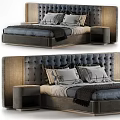 Elegant Modern Double Bed With Tufted Headboard Plush Bedding And Nightstands 3d model