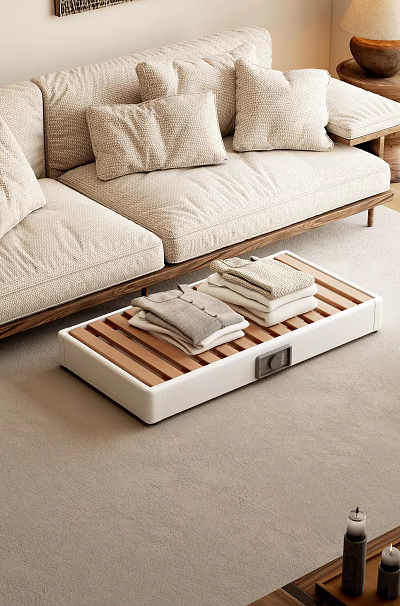 Modern Daily Electrical Appliance With Wooden Slats For Towel Storage In Living Room 3d model