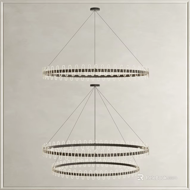 Stylish Modern Double Ring Chandelier With Geometric Metal Frames For Interior Design 3d model