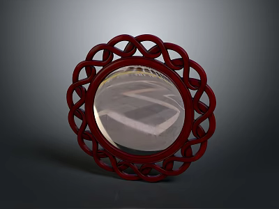 Round Mirror With Red Intricate Hollow Pattern Frame For Home Decor 3d model