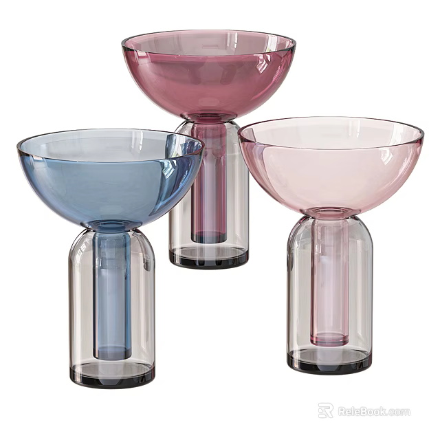 Three Colorful Transparent Glass Vases With Modern Design For Home Decor 3d model 