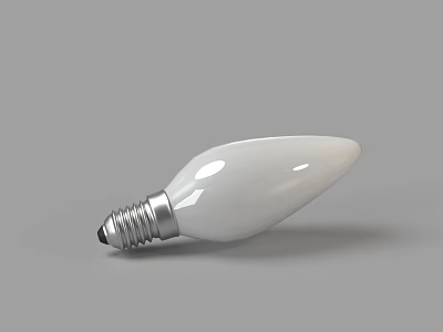 White Candle Shaped Light Bulb With Silver Screw Base And Smooth Surface 3d model