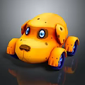 Yellow Dog Shaped Toy Car With Blue Eyes Brown Spots And Blue Wheels