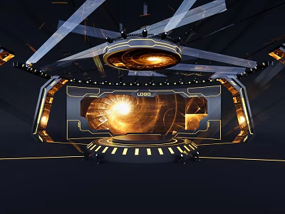 Modern High Tech Ballroom with Stage Lighting Gold Accents and Geometric Lines 3d model