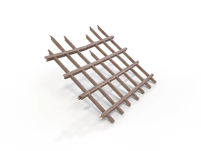 Outdoor Wooden Lattice Fence Structure With Cross Slats And Support Beams 3d model