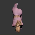 Woman in pink sportswear bending forward to stretch with ponytail and white sneakers