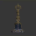 Antique Golden Decorative Artifact With Blue Enamel Base And Intricate Carvings