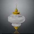 Golden Transparent Crystal Lantern Shaped Hanging Ornament With Decorative Top And Base Design