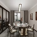 Elegant New Chinese Style Open Living And Dining Room Interior Design With Warm Wooden Furniture